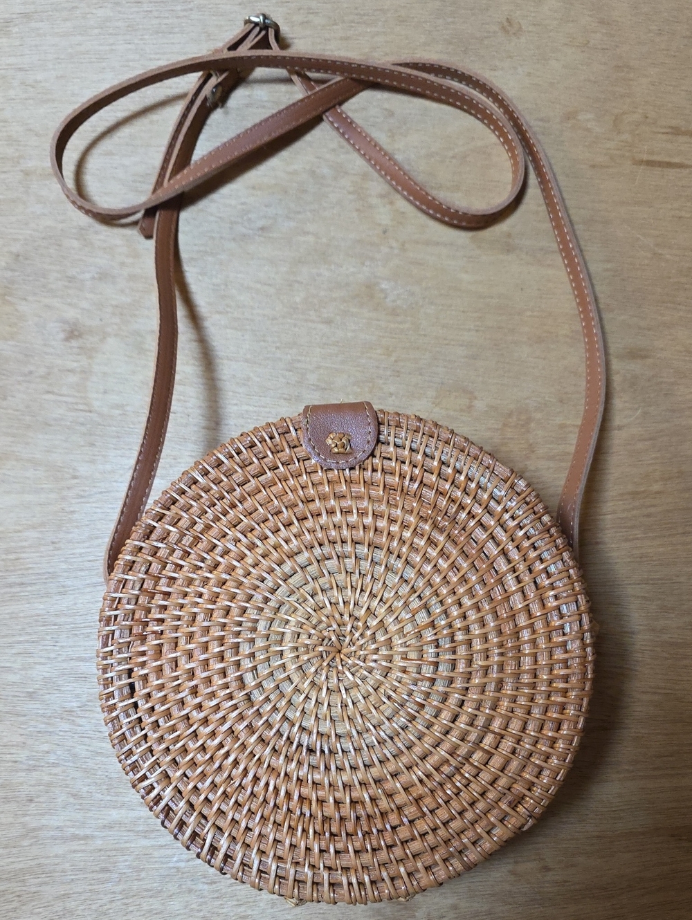 Round Rattan Woven Crossbody Bag